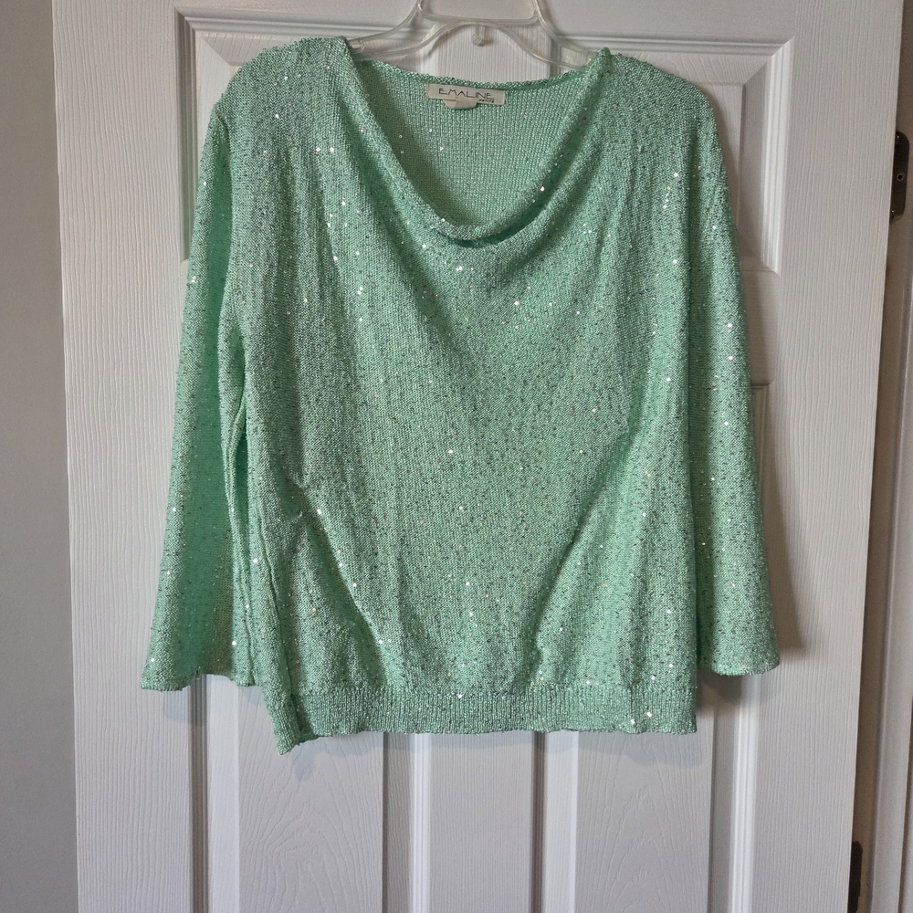 Elegant Mint Cowl Neck‎ Sweater with Sequins